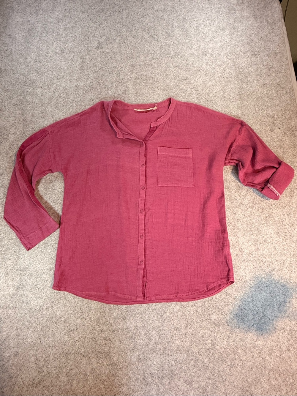 Soft Surroundings Oversized Linen Blend Button Front Shirt Berry Pink Medium